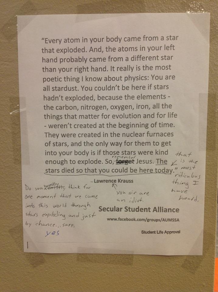 Atheist Group’s Flyers at an Alabama University Keep Getting Torn Down