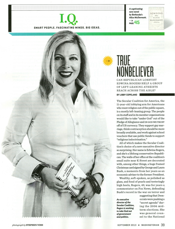 Secular Coalition for America’s Edwina Rogers Featured in <em>The Washingtonian</em>