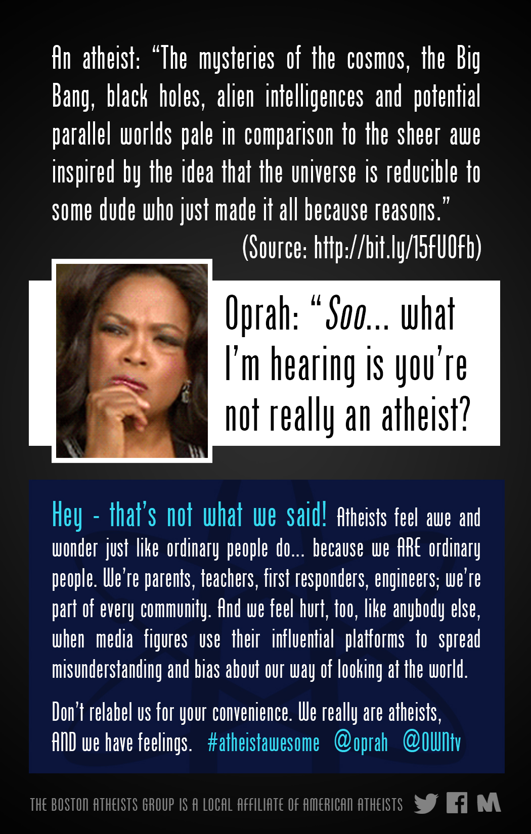 Boston Atheists Tell Oprah to Stop Relabeling Atheists