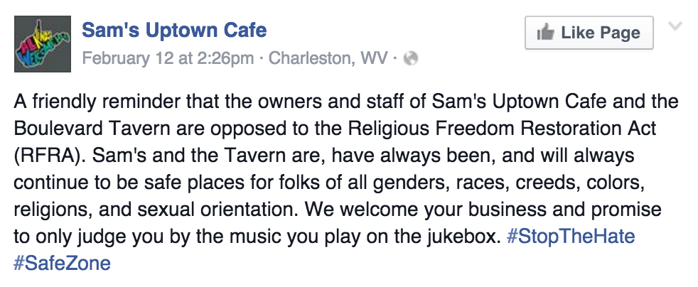 How Some West Virginia Businesses Are Responding to the State’s “Religious Freedom” Bill