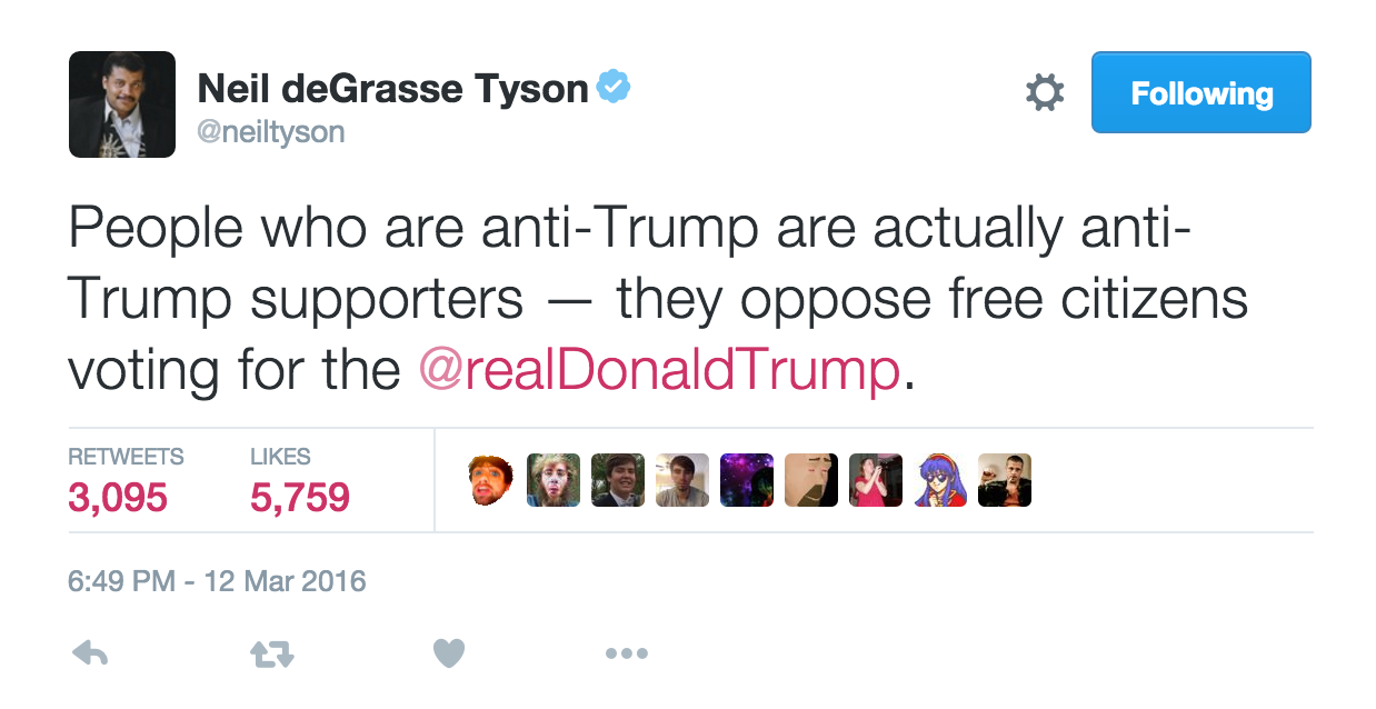 Let’s Talk About Neil deGrasse Tyson’s Bizarre Tweet Against Anti-Trumpers