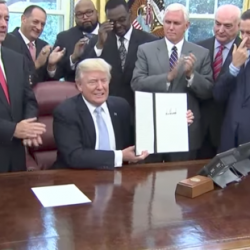 Trump Signs Useless “Day of Prayer” Statement, Then Asks Pastors to Praise Him