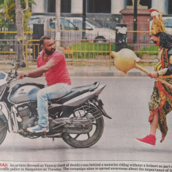 Hindu “God of Death” Hired by Police to Scare People Without Helmets
