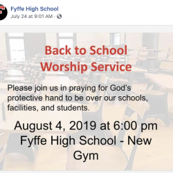 Fyffe High School (AL) Illegally Promotes “Back to School Worship Service”