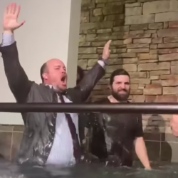Here’s a Pastor Jumping Into a Baptismal Pool to Get a “Fresh Touch from God”