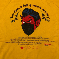 NC Restaurant Turns Anti-Masker’s One-Star “Satanic” Review Into Keepsake Shirt