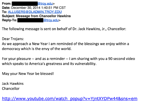 Troy Chancellor Jack Hawkins Has No Clue How to Apologize for the Inappropriate Religious Video He Sent Students