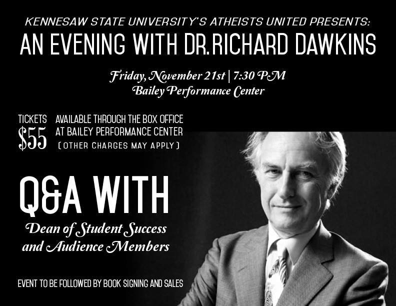 Richard Dawkins to Visit Georgia’s Kennesaw State University on November 21