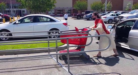 Jesus Shows Lazy Shoppers Where to Stick Their Carts