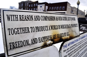 Inoffensive Atheist Sign Gets Vandalized in Virginia; It Was Spraypainted and Burned