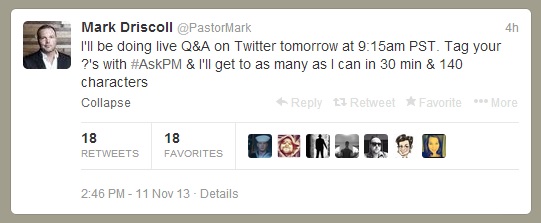 Mark Driscoll Will Be Answering Questions On Twitter This Morning (UPDATED)